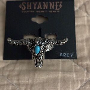 Shyanne Silver and Turquoise Bull Skull Ring
